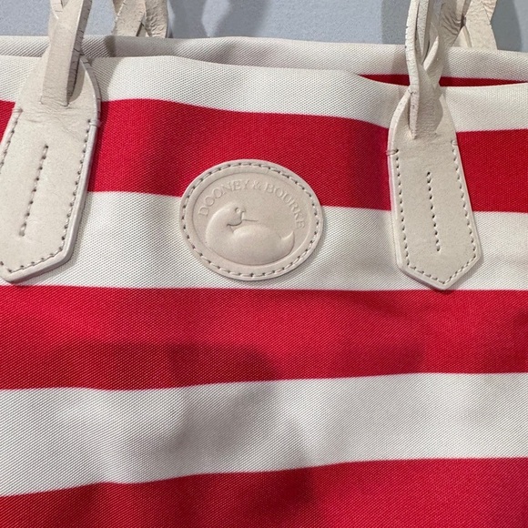 Dooney Bourke Sullivan Red White Striped Zip Tote Shoulder Bag Nylon 16" - Picture 4 of 11